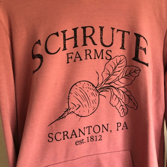 Schrute Farms Hooded Pink Graphic Sweatshirt Sz.S - Picture 3 of 8